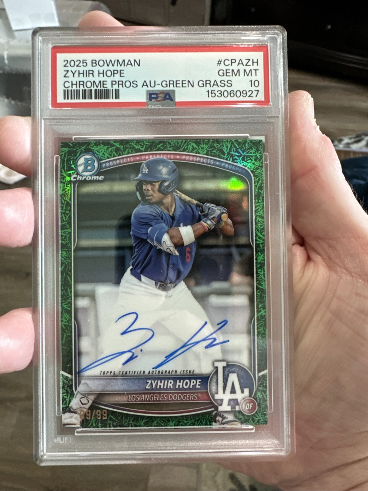 2025 BOWMAN #CPAZH ZYHIR HOPE /99 CHROME PROS AUTO GREEN GRASS PSA 10 view 6