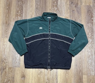 Vintage 90s Umbro Windbreaker Jacket Mens M Green Black Colorblock Soccer Track