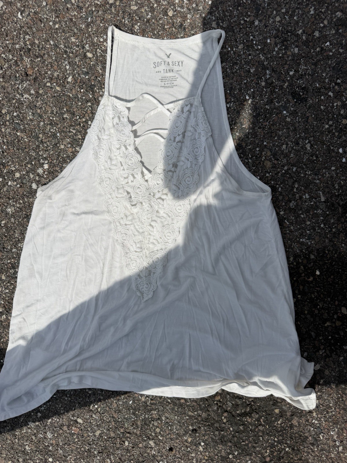 AEO Soft & Sexy White Lace V-Neck Spaghetti Strap Cami Tank Top S/P/CH