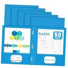 Two Pocket Folders, 50 Pack Two Pocket Folders with Prongs, 3 Prong Blue