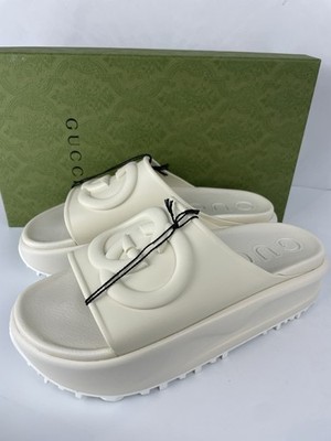 GUCCI 692845 Interlocking GG Platform Rubber Slide Sandals Off