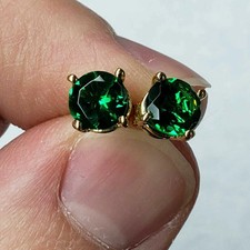 2.00Ct Lab-Created Green Emerald Solitaire Stud Earrings 14k Yellow Gold Over