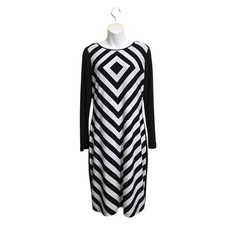 Calvin Klein Long Sleeve Jersey Geometric Knee Length Shift Dress Sz 6