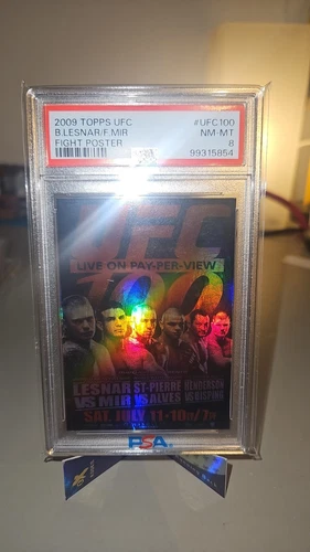 2009 Topps UFC Brock Lesnar/F.Mir Fight Poster Rookie Card #UFC100 PSA 8 (RC) - Picture 3 of 4