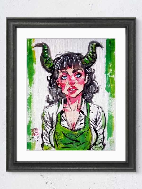 Original Modern Art 14x11 Barista Waitress Girl Portrait Acrylic Painting Paper