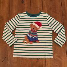 Mini Boden Christmas Holiday Corduroy Pup Dog Applique 5-6Y Long Sleeves