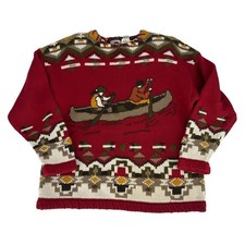 NWT Vintage Chaus Sport Sweater Womens Large Red Handknit Folk Golf Chunky 1980s