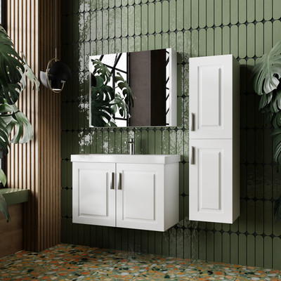 Badmöbel-Set Weiß | 60/80 | Badezimmerschränke Spiegelschrank Keramikwaschbecken