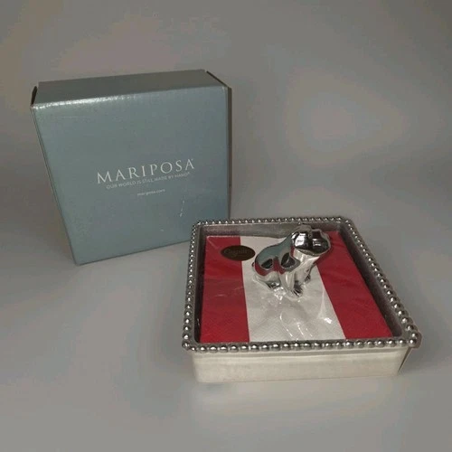 Mariposa Bulldog Beaded Napkin Holder Set Recycled Aluminum Dog Weight Napkins 