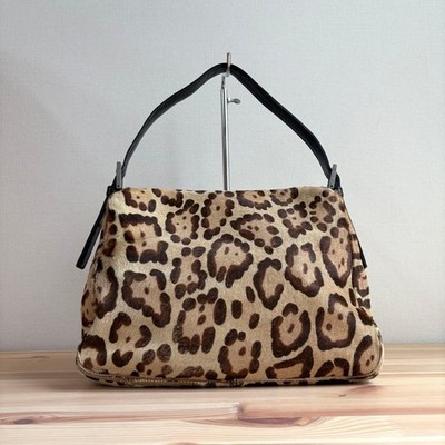 FENDI Mamma Baguette Leopard Pony Hair Shoulder Bag Calf Hair Rare