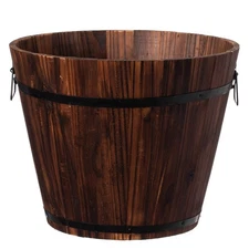 Rustic Wooden Whiskey Barrel Planter with Durable Medal Handles and Drainage ...