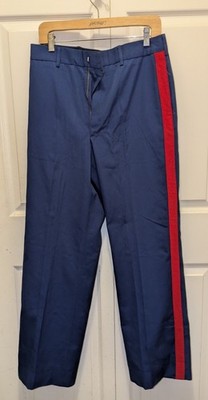 Vintage USMC Marine Corps Wool Dress Blue Trousers Pants 34L With Blood Stripe