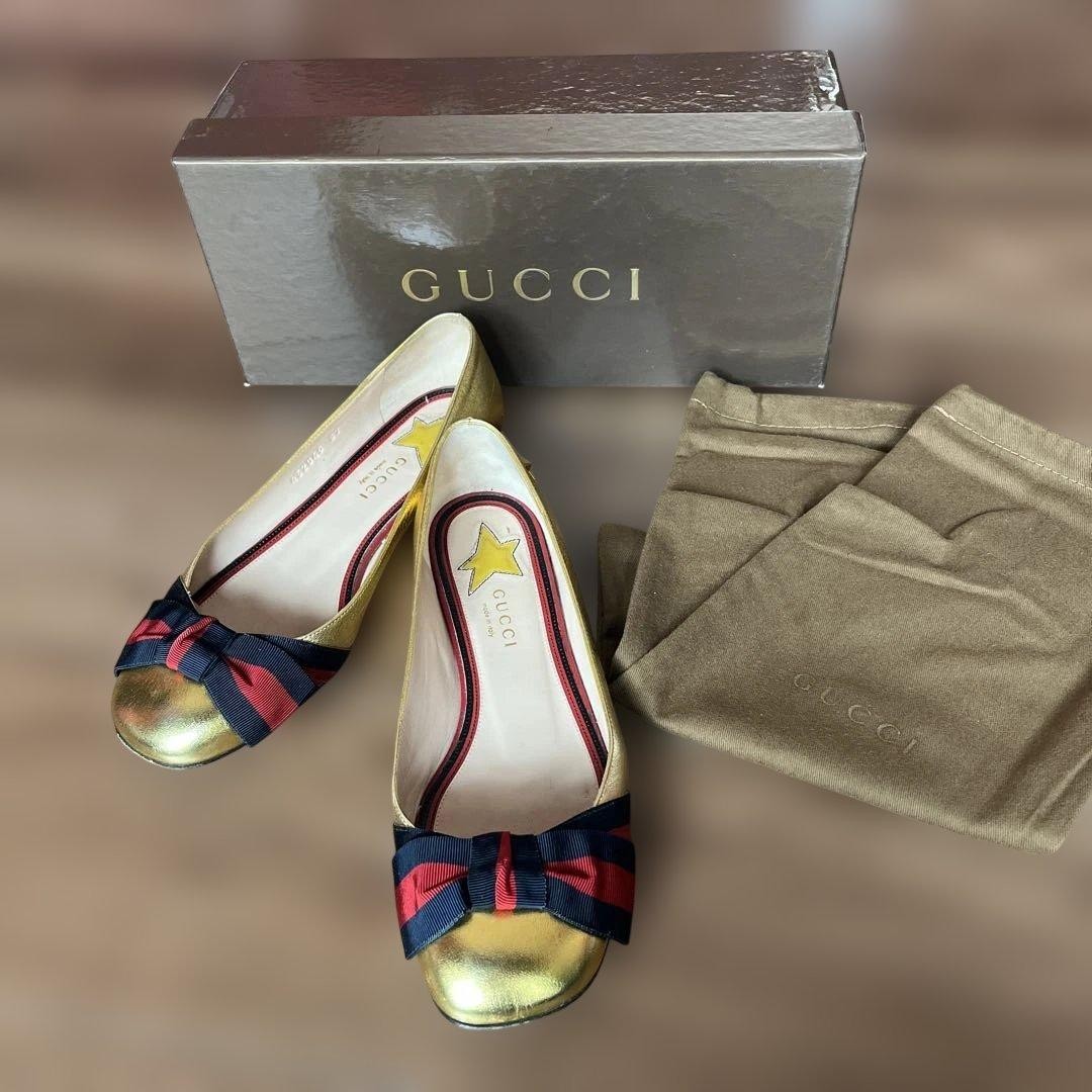 Gucci Ribbon Flat Shoes Gold Star Design Size 37 US About 7 For Women