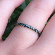 1.25 Ct Round Black Diamond Eternity Band Wedding Ring 14K White Gold Finish