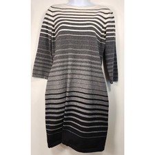 Lauren Ralph Lauren Striped Knit Sweater Dress Women's Large Gray Black