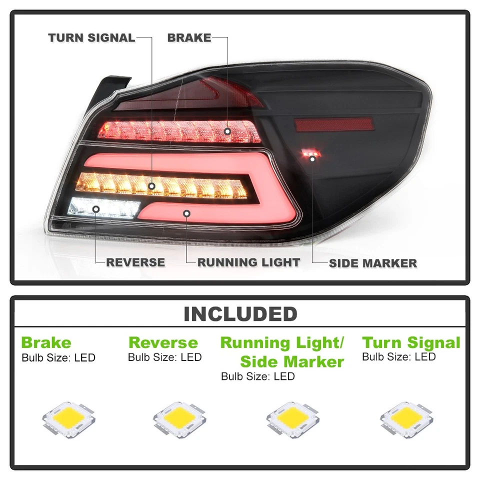 Juego de luces traseras de tubo LED negras para Subaru WRX|WRX STI 2015-2019 Foto 3 de 4