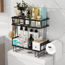 2-Tier Over Toilet Storage Shelf, Wall-Mount with 2 Hook/Paper Rack