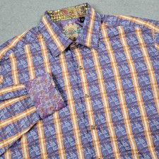 Robert Graham Shirt Men XL Flip Cuff Dress Geometric Check Jacquard Embroidered