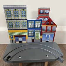 Wooden Train Table City Backdrop Tunnel Bridge Accessory Kids Toy Pretend Play