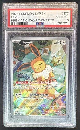 133387121 Eevee 2025 Pokemon SV Prismatic Evolutions ETB Promo #173 PSA 10