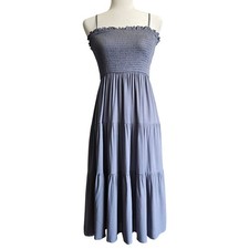 Forever 21 Midi Dress Size Small Blue Tiered Ruffle Smocked Feminine Bohemian