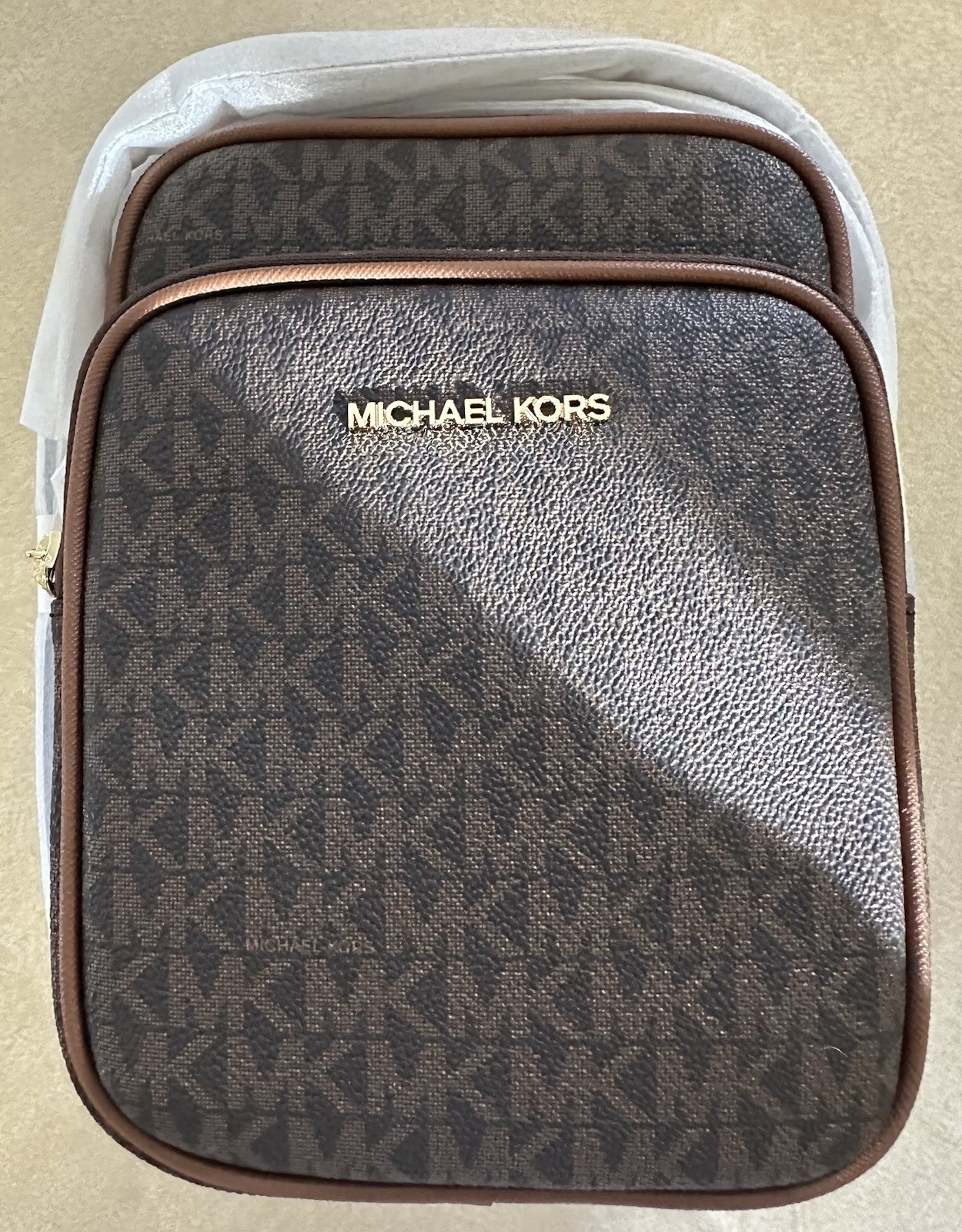 Michael Kors Jet Set Travel MD North South Flight Chain Crossbody Bag Brown