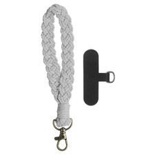 Boho Macrame Keychain Boho Wrist Keychain with T-shaped Pad, Light Gray