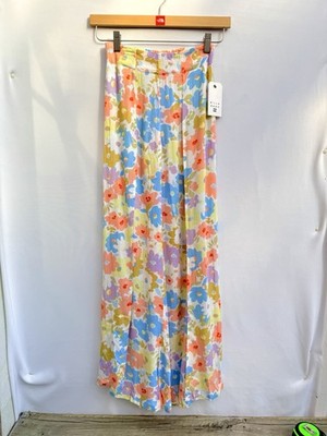 Billabong Split Spirit Hose weites Bein Blumen hoher Bund Viskose weiß Damen S