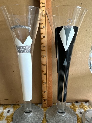 Mudpie Mr. & Mrs. Champagne Glasses / Wedding or Anniversary / 9.5"