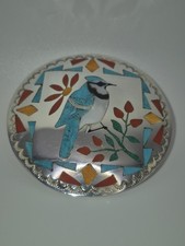 Ciondolo Spilla Quintin Quam Sr Zuni Argento Sterling Intarsiato Blu Jay Bird