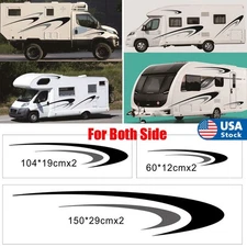 Car RV Camper Trailer Body Side Decor Stickers Vinyl Graphics Decal Black + Gray