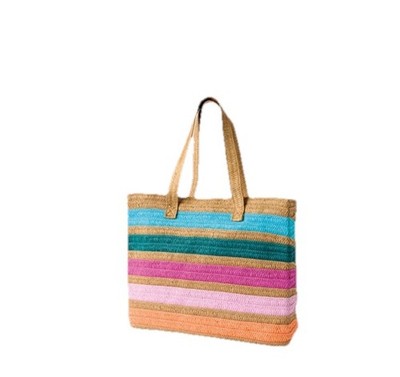 NEW Live In Style Striped Multicolor Woven Straw Beach Tote Bag
