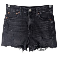 American Eagle Womens Size 4 Black Distressed Denim Shorts Jean Measures 28x3.25
