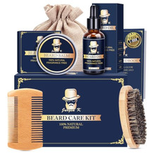 Beard Grooming Kit for Men Oil Balm Brush Comb Gift Set Hydrating Care