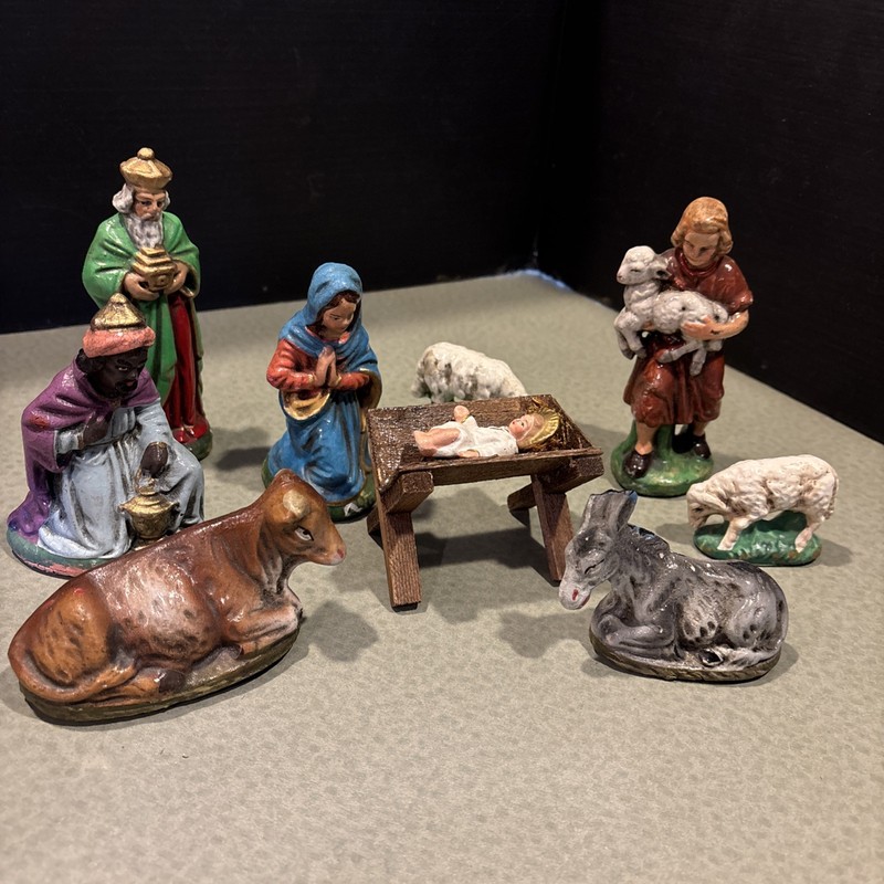 Vintage 1940's Nativity-Cow-Sheep-Donkey Paper Mache US Zone Germany 10 Piece