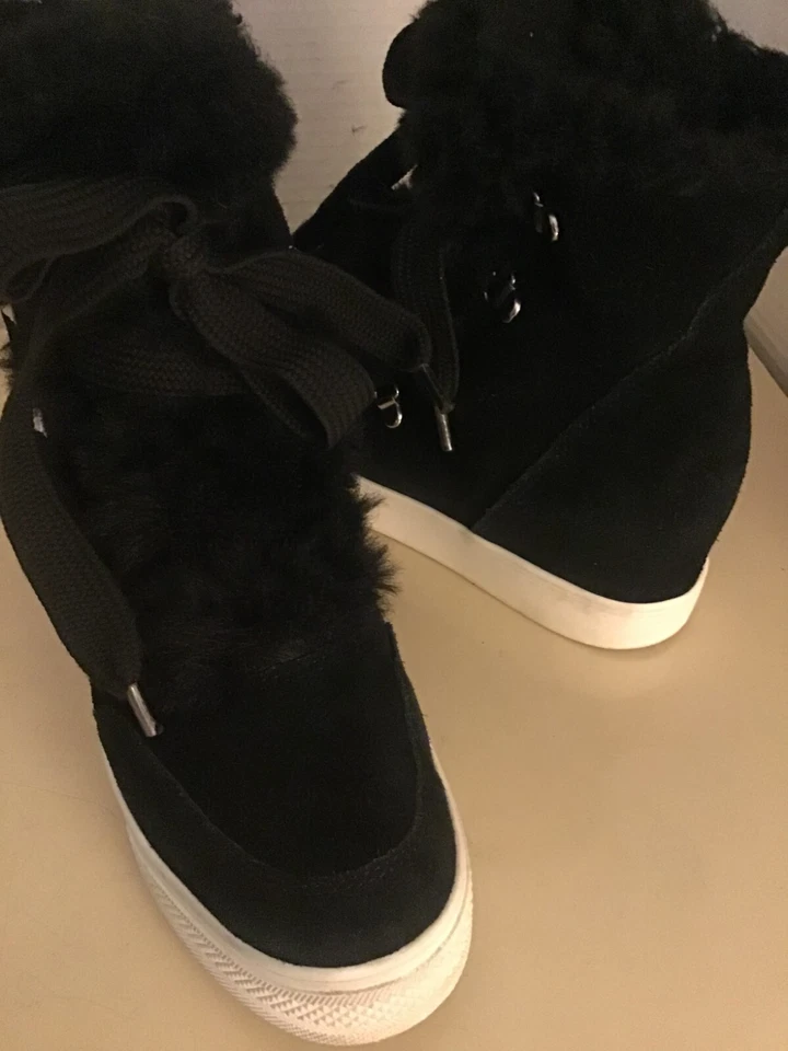 Steve Madden Mujer Negro Gamuza Piel Plataforma Cuña Zapatillas US 7 Euro 37.5 Foto 2 de 4