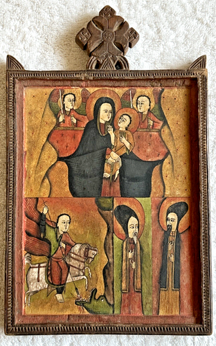Icono tríptico de madera tallado y pintado a mano cristiano ortodoxo etíope - Imagen 3 de 10