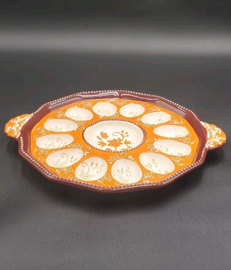 Bandeja de huevos Temptations Deviled cerámica cosecha de otoño 13 5/8" pintada a mano  Foto 3 de 4