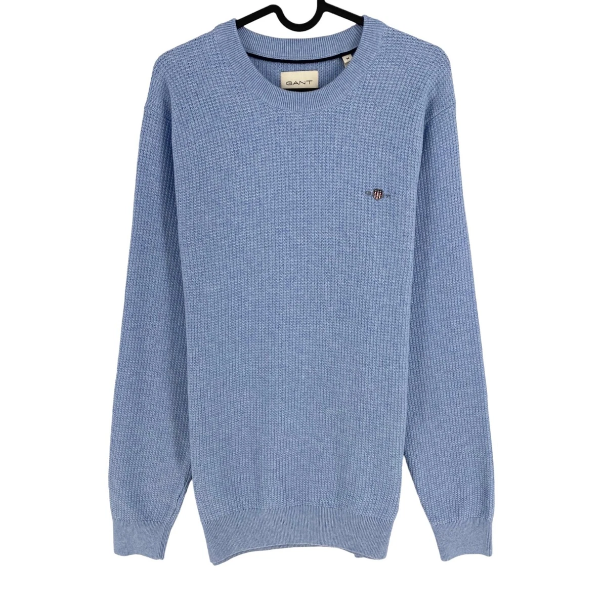 GANT Blue Micro Cotton Texture Crew Neck Sweater Pullover Size M