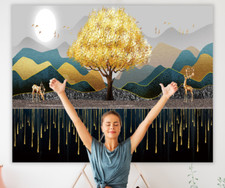 Black  Gold large Wall Painting Canvas DIY Artwork Photo backdrop background