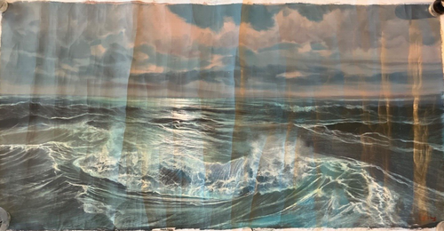 Maritime Ocean Waves Signed illegible Large Oil on Canvas 20th Cent unframed