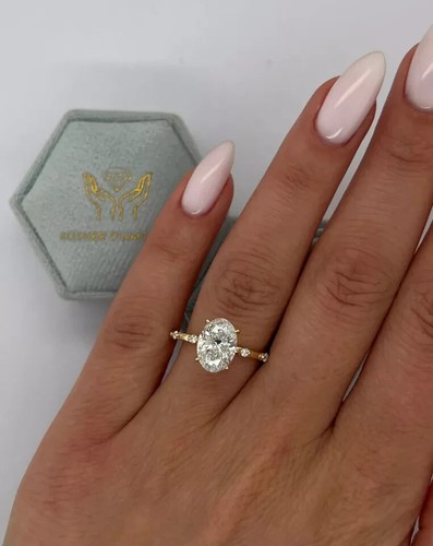 3.00 Ct Oval-Cut Lab Grown Diamond Solitaire Wedding Ring 14k Yellow Gold - Picture 5 of 11