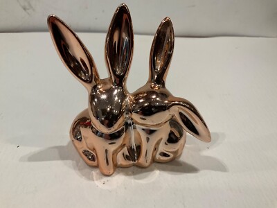 Charming Charlie Rose Gold Tone Easter Bunny Rabbits Figurine