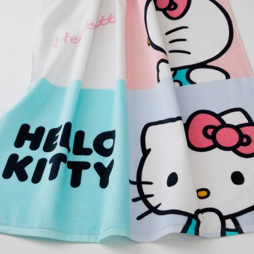New Hello kitty Sanrio Cotton Beach Towel 28 x 58 Pink Multi Colors - Picture 3 of 4