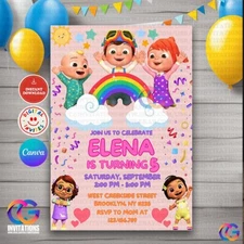 Editable Cocomelon Birthday Invitation for Boy or Girl, Melon Digital Invitation