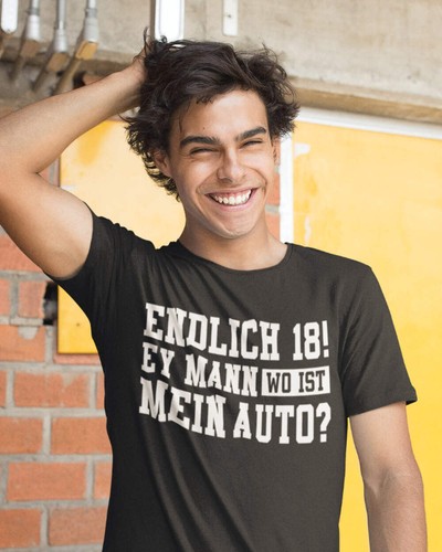 Endlich 18 Shirt Männer – Ey Mann wo ist mein Auto Fun Geburtstag Geschenk - Bild 2 von 3