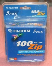 FujiFilm 100MB Zip Disk 5-Pack Cust Return Dmg Box IBM Formatted Mac Compatible