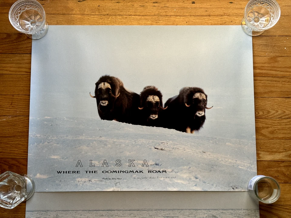 Lot of 2 Vintage Alaska Posters SIGNED Autographed by Jerry Hout, Oomingmak, Ox - Image 2 of 4