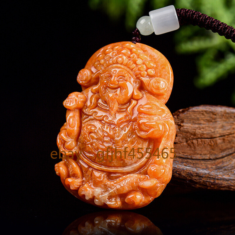 A-grade Burmese Jade Red Fortune God Pendant for Good Luck