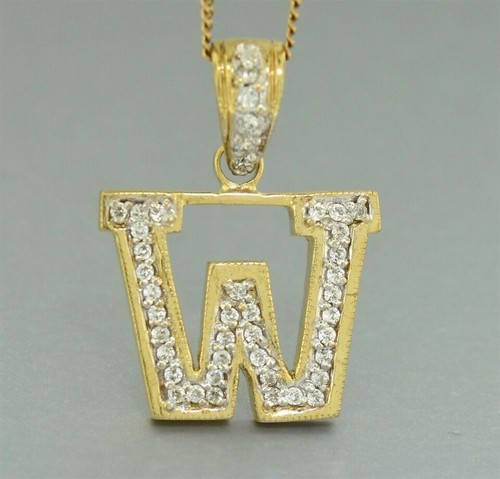 Large Yellow Gold GEM SET LETTER W PENDANT Guaranteed Genuine 9ct / 9k GOLD - Picture 4 of 8